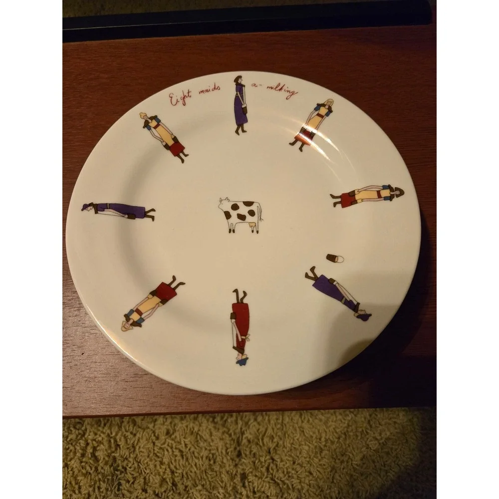 12 Days of Christmas Plate Set Complete 12 Piece Holiday Dessert Appetizer White